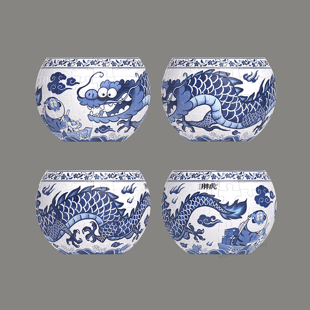 Blue & White - Sky Fat Dragon - Flower Pot Jigsaw Puzzle