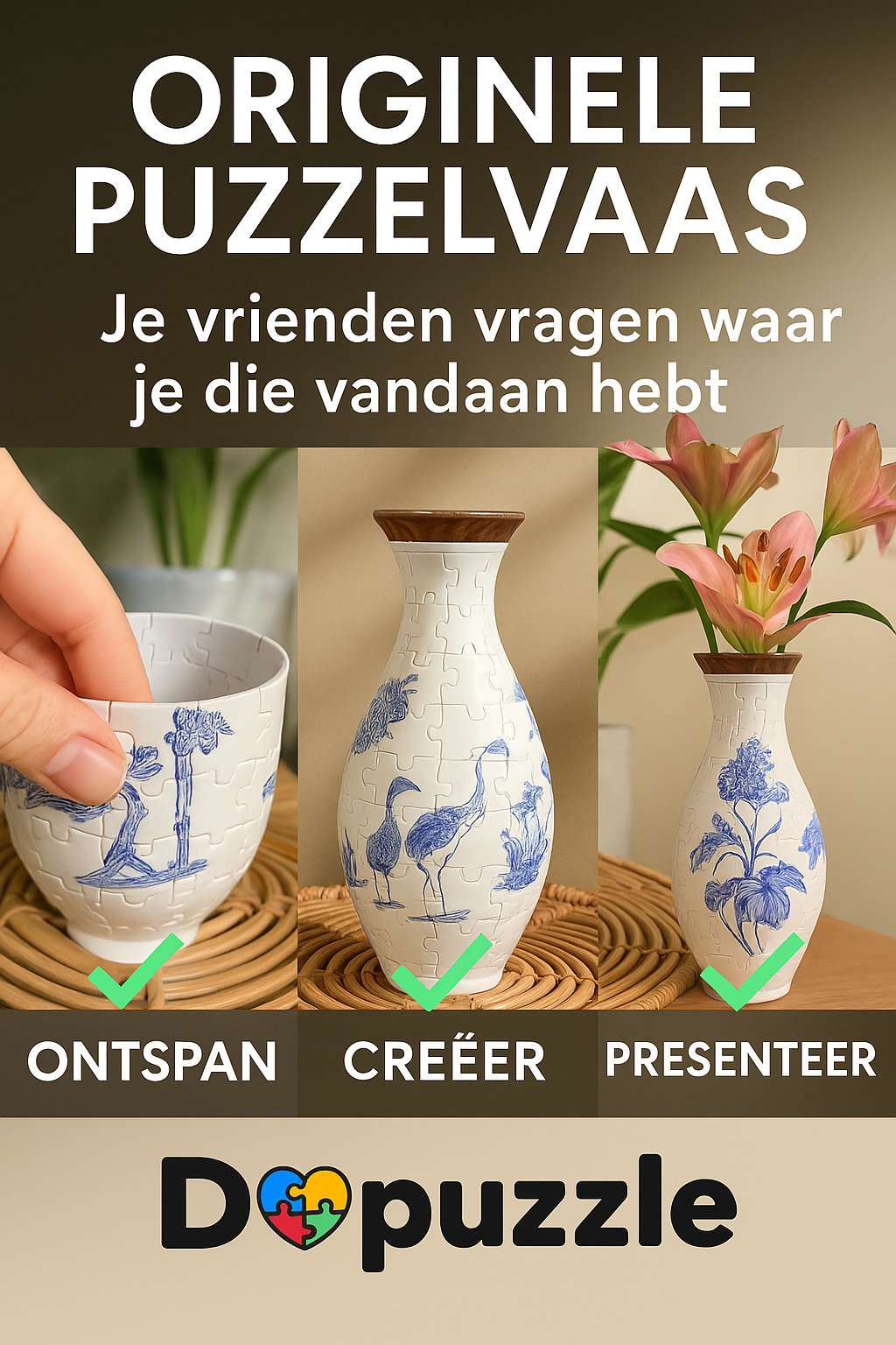 Artelier DoPuzzle 3D Puzzelvaas – Bouw jouw eigen kunststuk